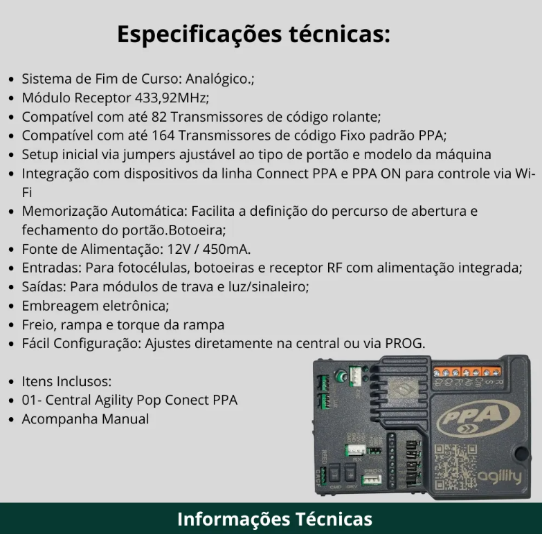 Placa Central Ppa Comando Agility Pop Connect Bivolt 50hz/60 — peça para conserto de portão automático